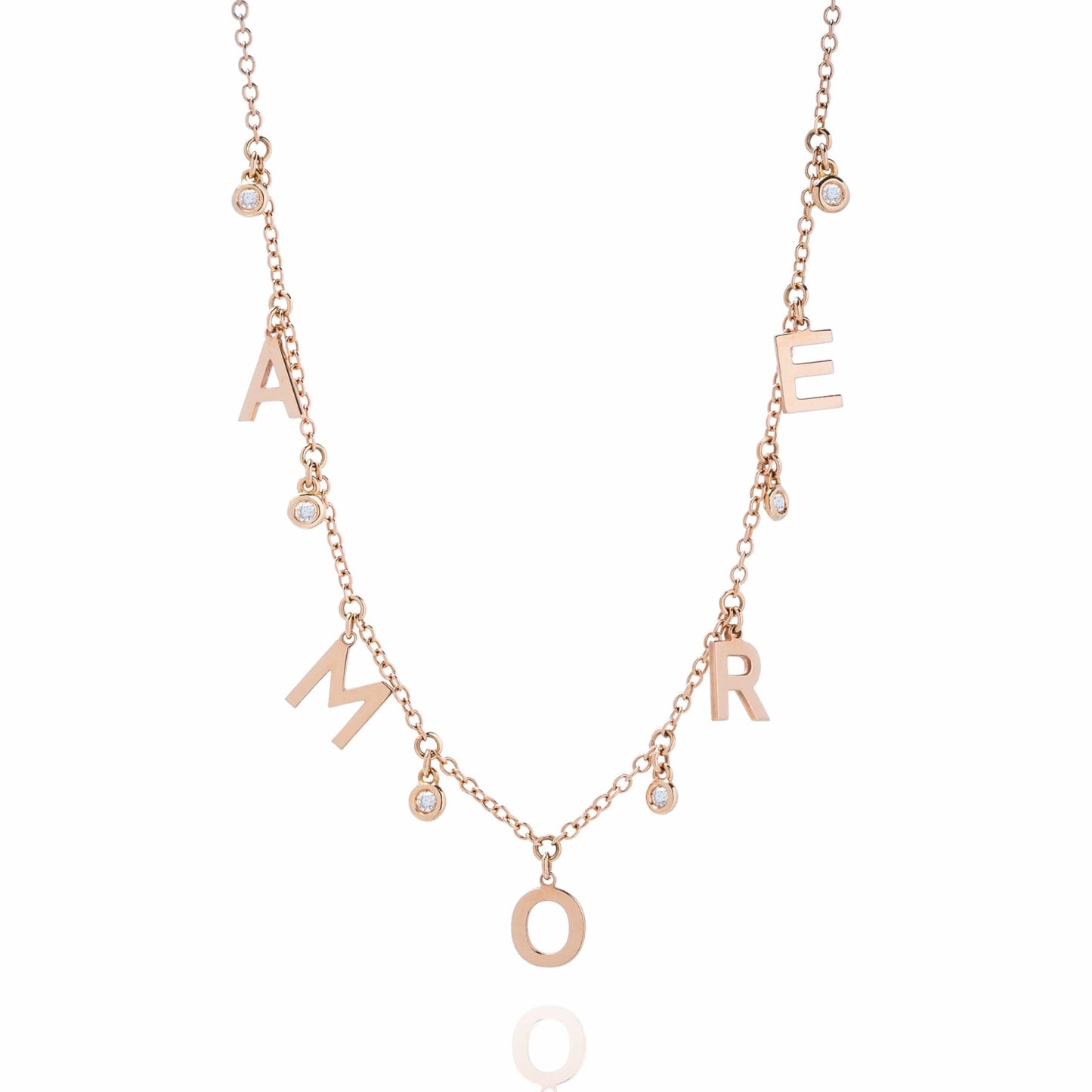 Dalia T Online Necklace Delicate Collection 18KT Rose Gold AMORE Necklace with Diamonds