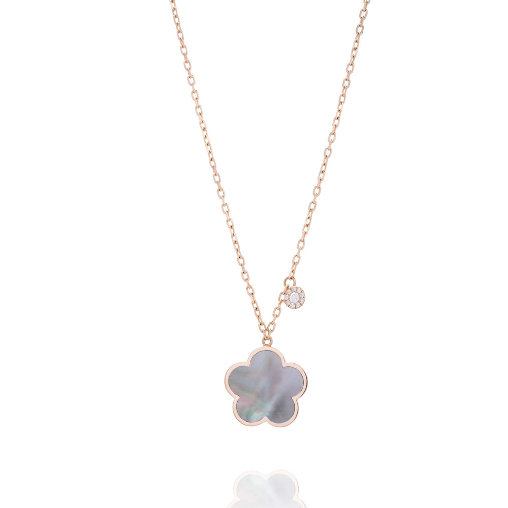 Dalia T Online Necklace Delicate Collection 18KT Rose Gold Grey Mother-of Pearl Flower Necklace with Diamond