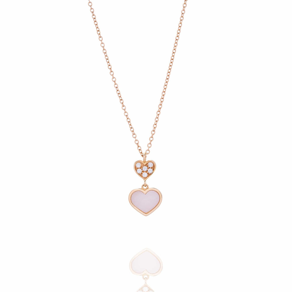 Dalia T Online Necklace Delicate Collection 18KT Rose Gold Mother of Pearl Heart and Diamonds Necklace