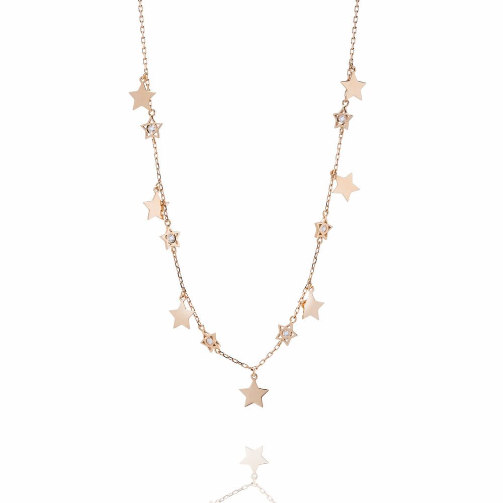 Dalia T Online Necklace Delicate Collection 18KT Rose Gold Star Necklace with Diamonds