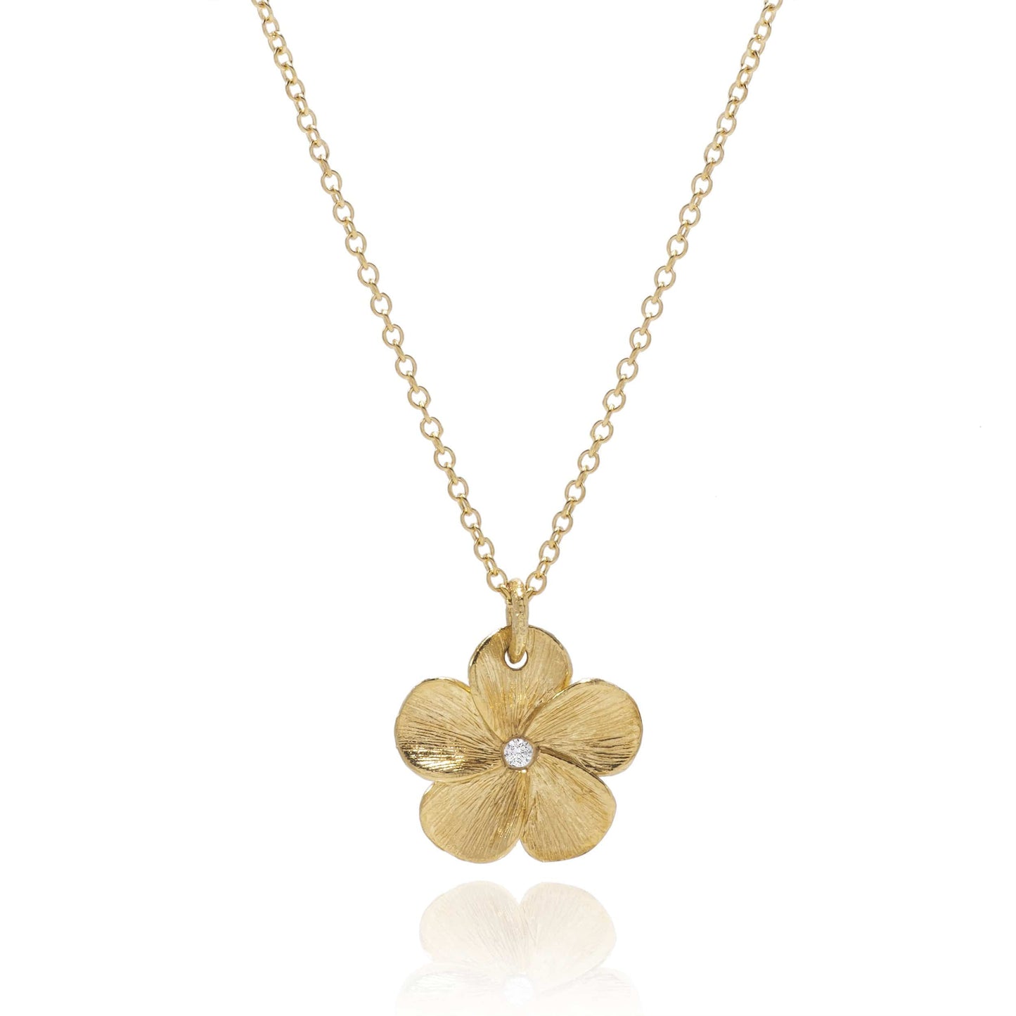 Dalia T Online Necklace Nature Collection 14KT Yellow Gold Diamond Flower Pendant Necklace
