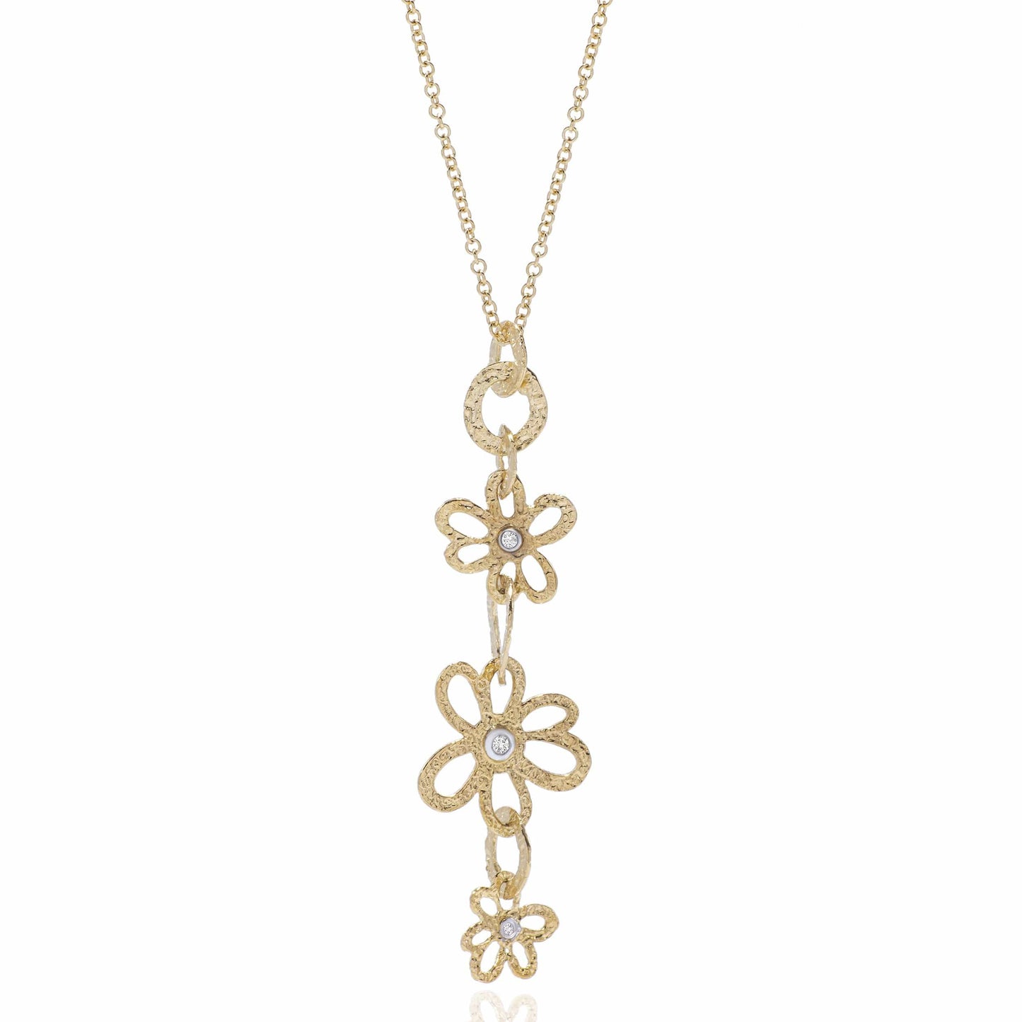 Dalia T Online Necklace Nature Collection 14KT Yellow Gold & Diamonds Flower Combination Necklace