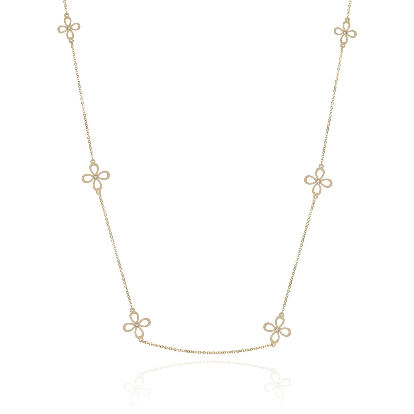 Dalia T Online Necklace Nature Collection 14KT Yellow Gold & Diamonds long Flower Necklace