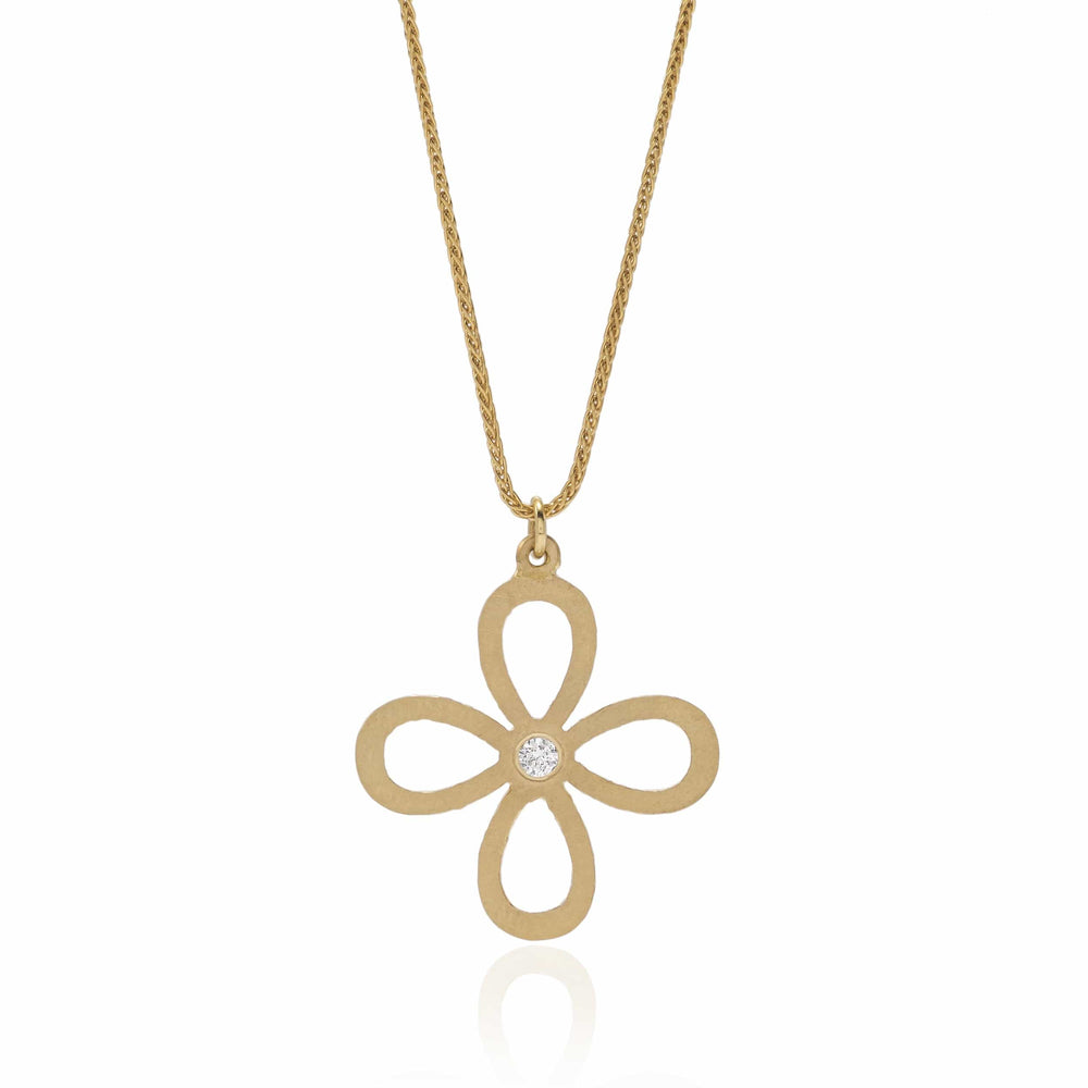 Dalia T Online Necklace Nature Collection 14KT Yellow Gold & Diamonds Small Flower Frame Pendant Necklace