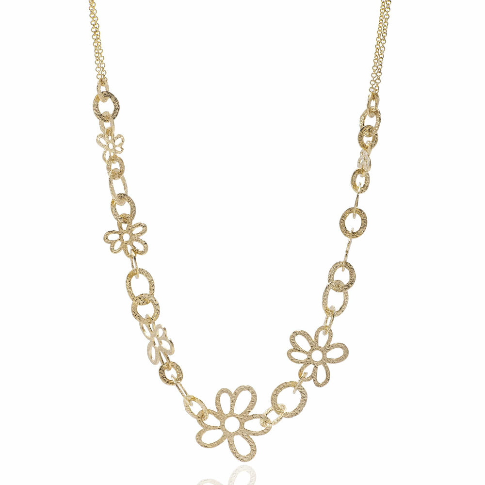 Dalia T Online Necklace Nature Collection 14KT Yellow Gold Flower Combination Necklace