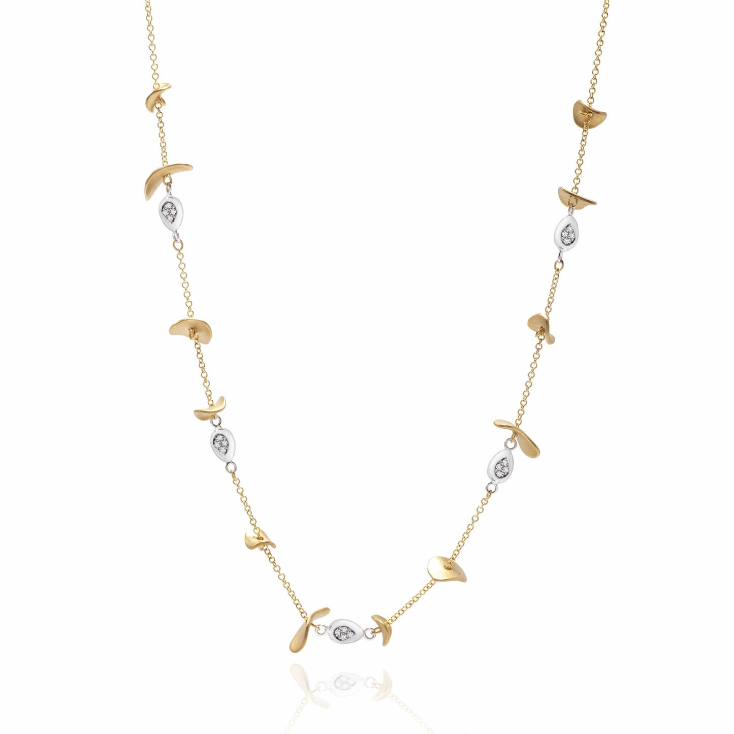 Dalia T Online Necklace Nature Collection 14KT Yellow Gold & White Diamonds Drops Necklace