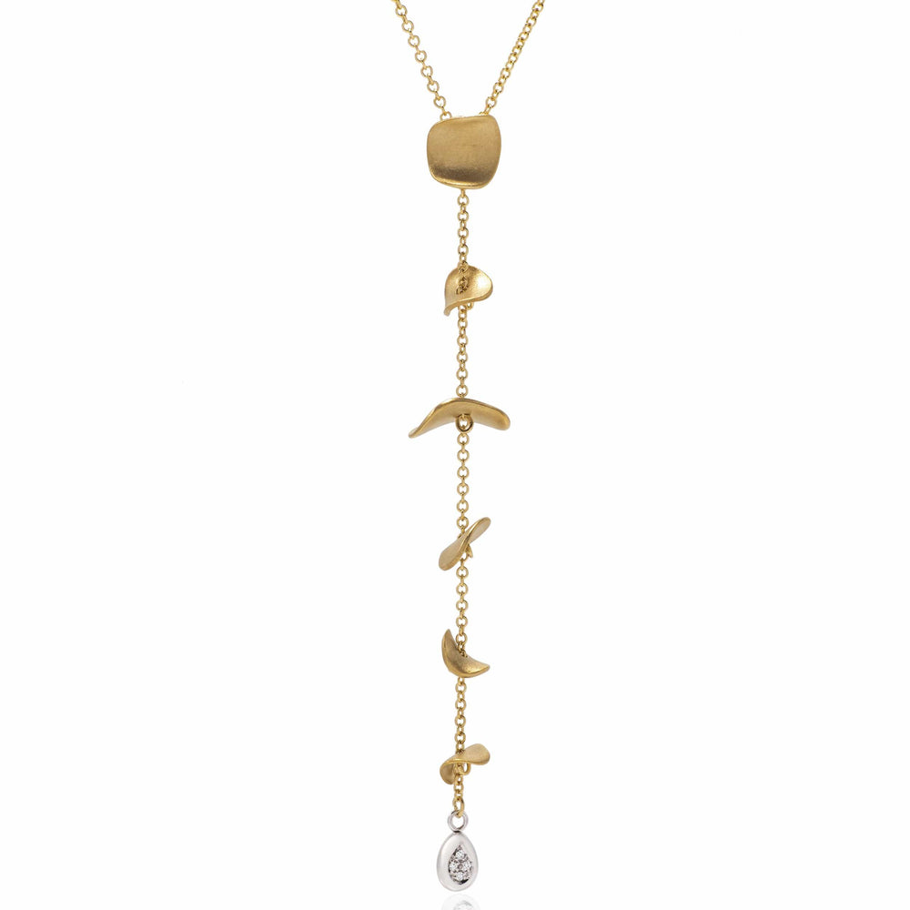 Dalia T Online Necklace Nature Collection 14KT Yellow Gold & White Diamonds Drops Necklace