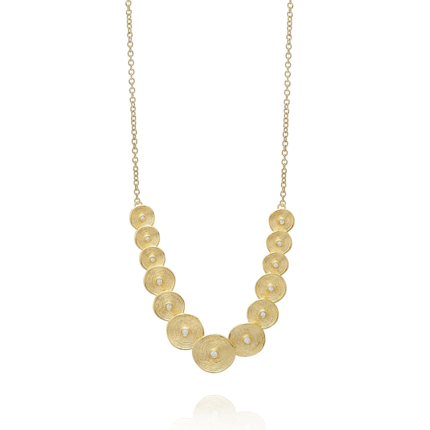 Dalia T Online Necklace Signature Collection 14KT YG & Diamonds Textured Circles Necklace