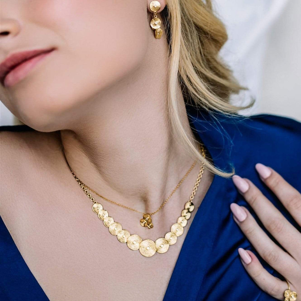 Dalia T Online Necklace Signature Collection 14KT YG & Diamonds Textured Circles Pendnat Necklace