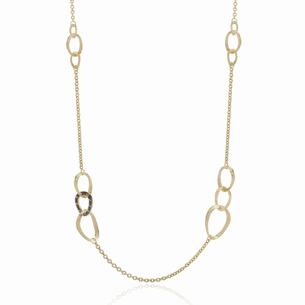 Dalia T Online Necklace Soft Links Collection 14KT Yellow Gold & Diamonds Large Links Necklace with Black Rhodium