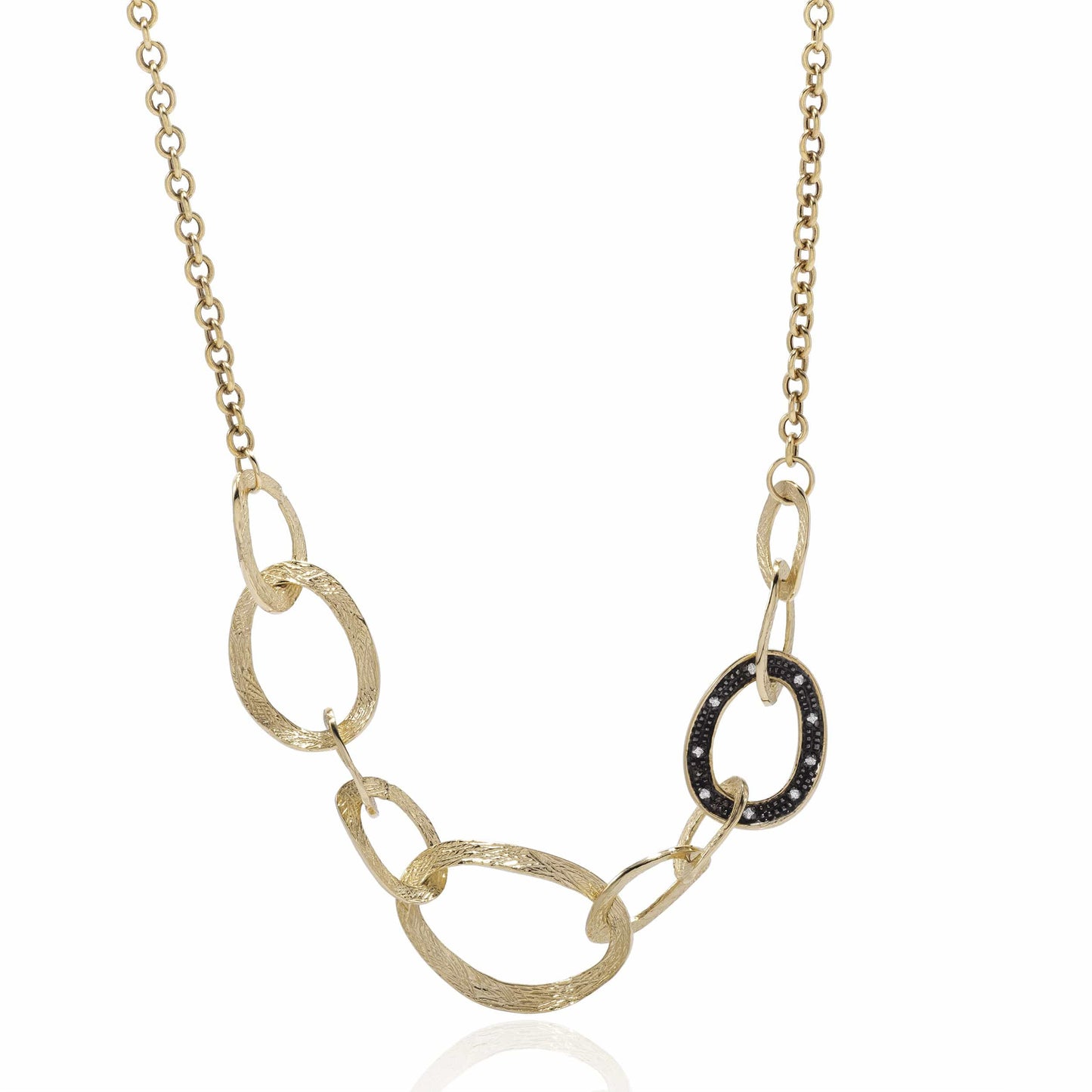Dalia T Online Necklace Soft Links Collection 14KT Yellow Gold & Diamonds Large Links Necklace with Black Rhodium