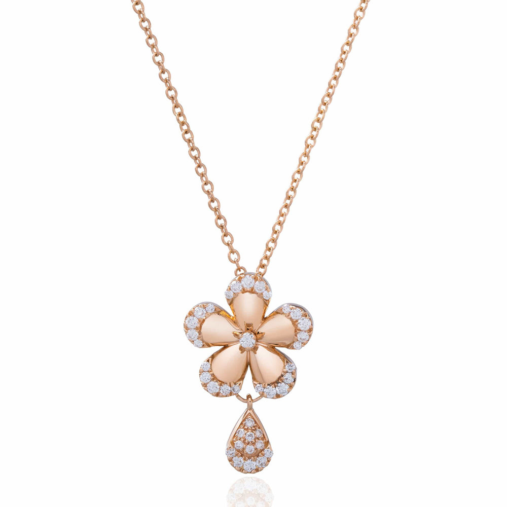 Dalia T Online Necklaces Nature Collection 18KT Rose Gold Diamonds Flower Necklace