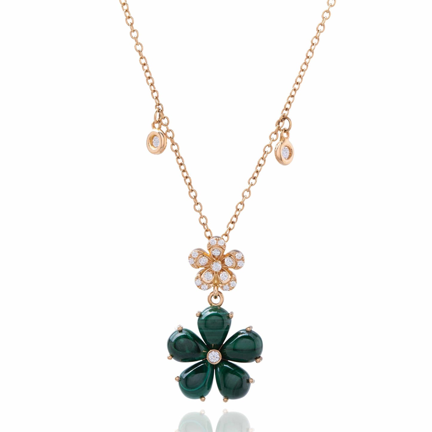 Dalia T Online Necklaces Nature Collection 18KT Rose Gold Green Malachite & Diamonds Flower Necklace