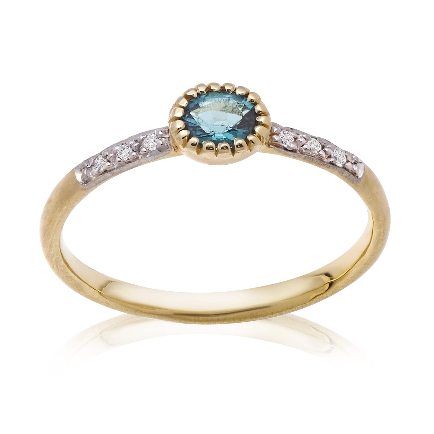 Dalia T Online Ring Bridal Collection 14KT YG Green Tourmaline & Diamonds Engagement Ring