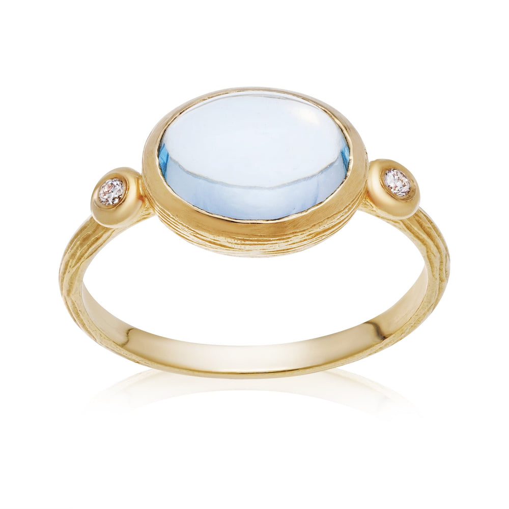 Dalia T Online Ring Color Collection 14KT YG Cabochon Blue Topaz & Diamonds Ring