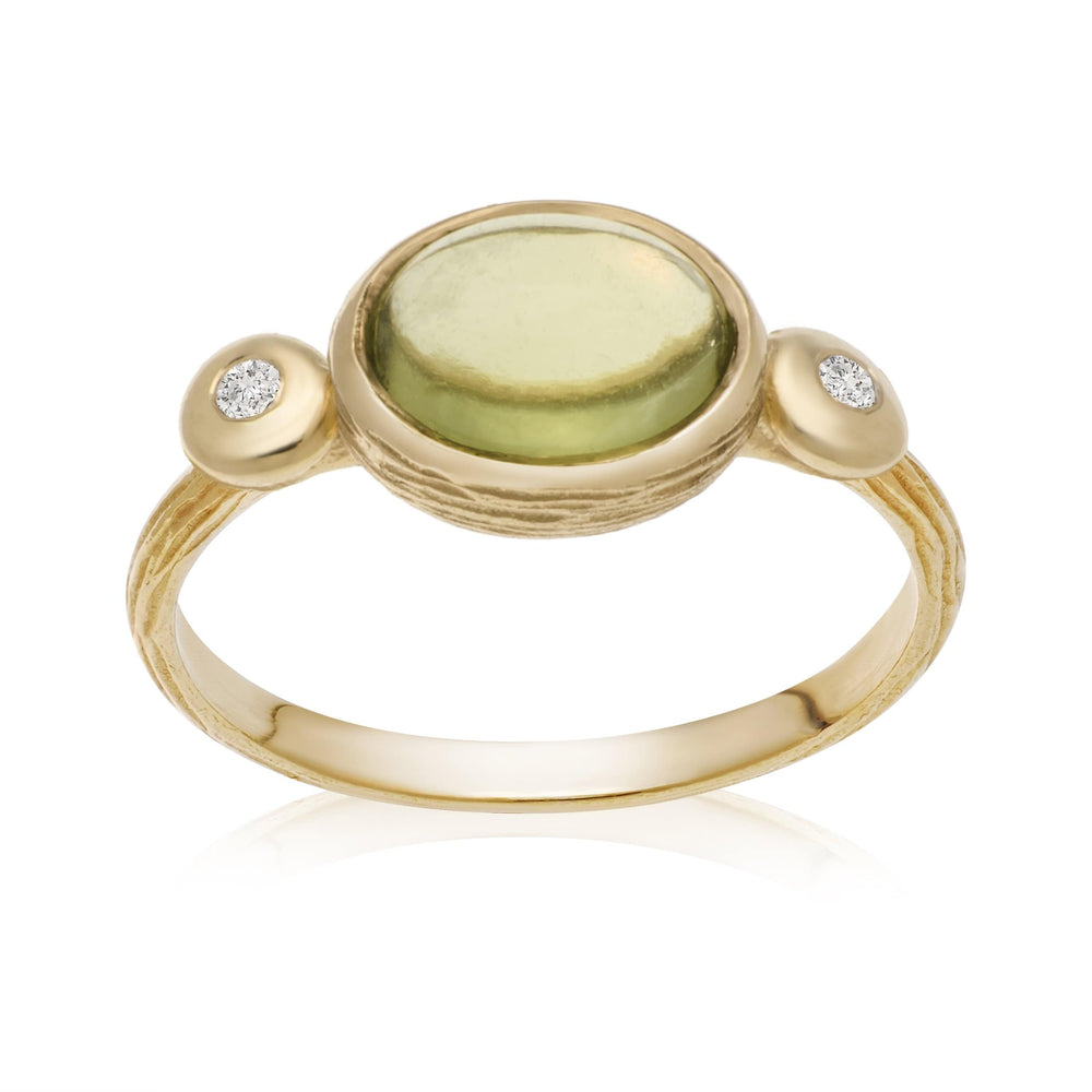 Dalia T Online Ring Color Collection 14KT YG Cabochon Peridot & Diamonds Ring