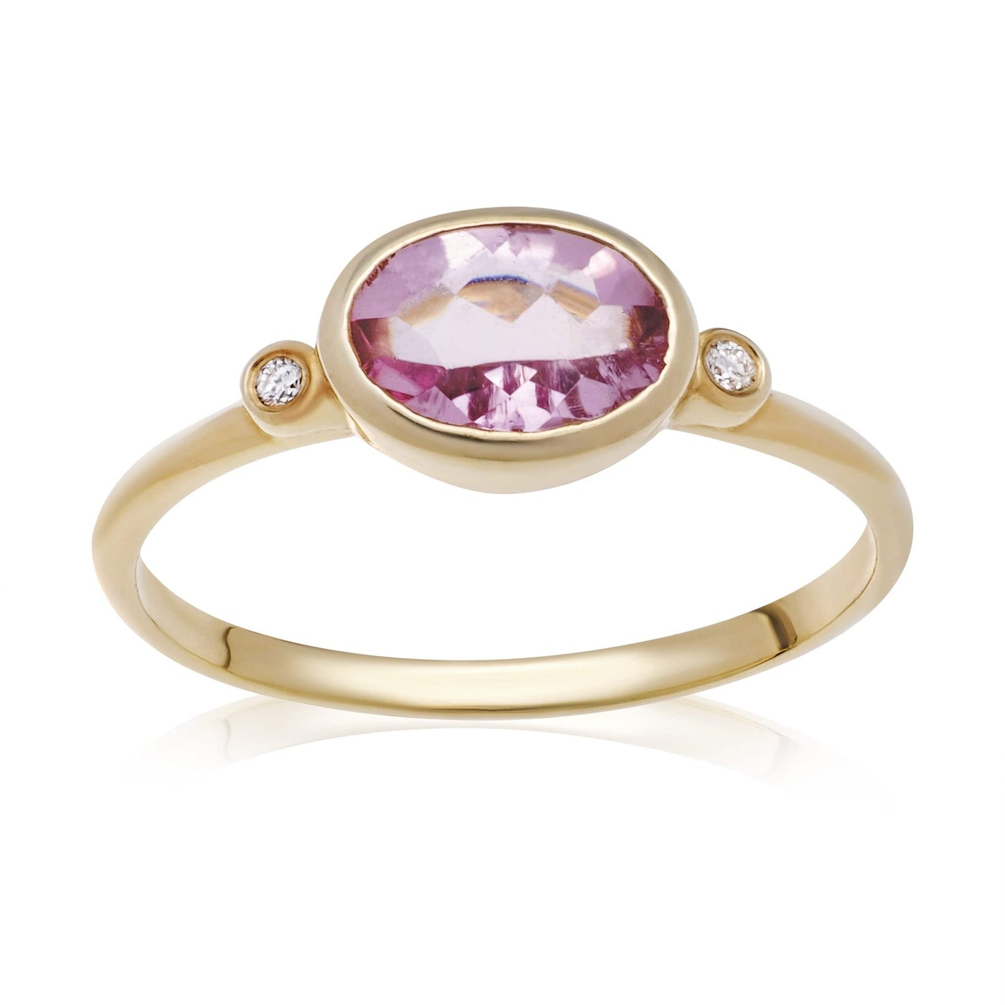 Dalia T Online Ring Color Collection 14KT YG Oval  Pink Topaz & Diamonds Ring