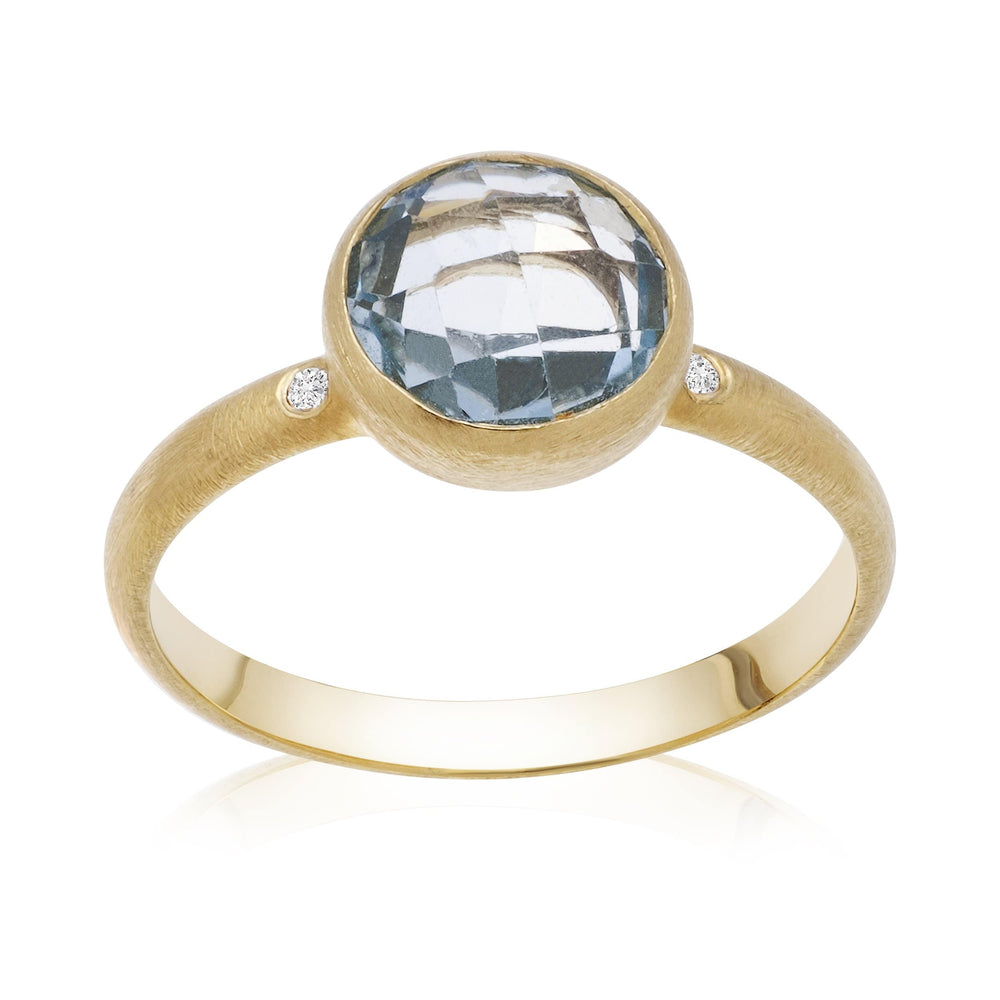 Dalia T Online Ring Color Collection 14KT YG Round Blue Topaz & Diamonds Ring