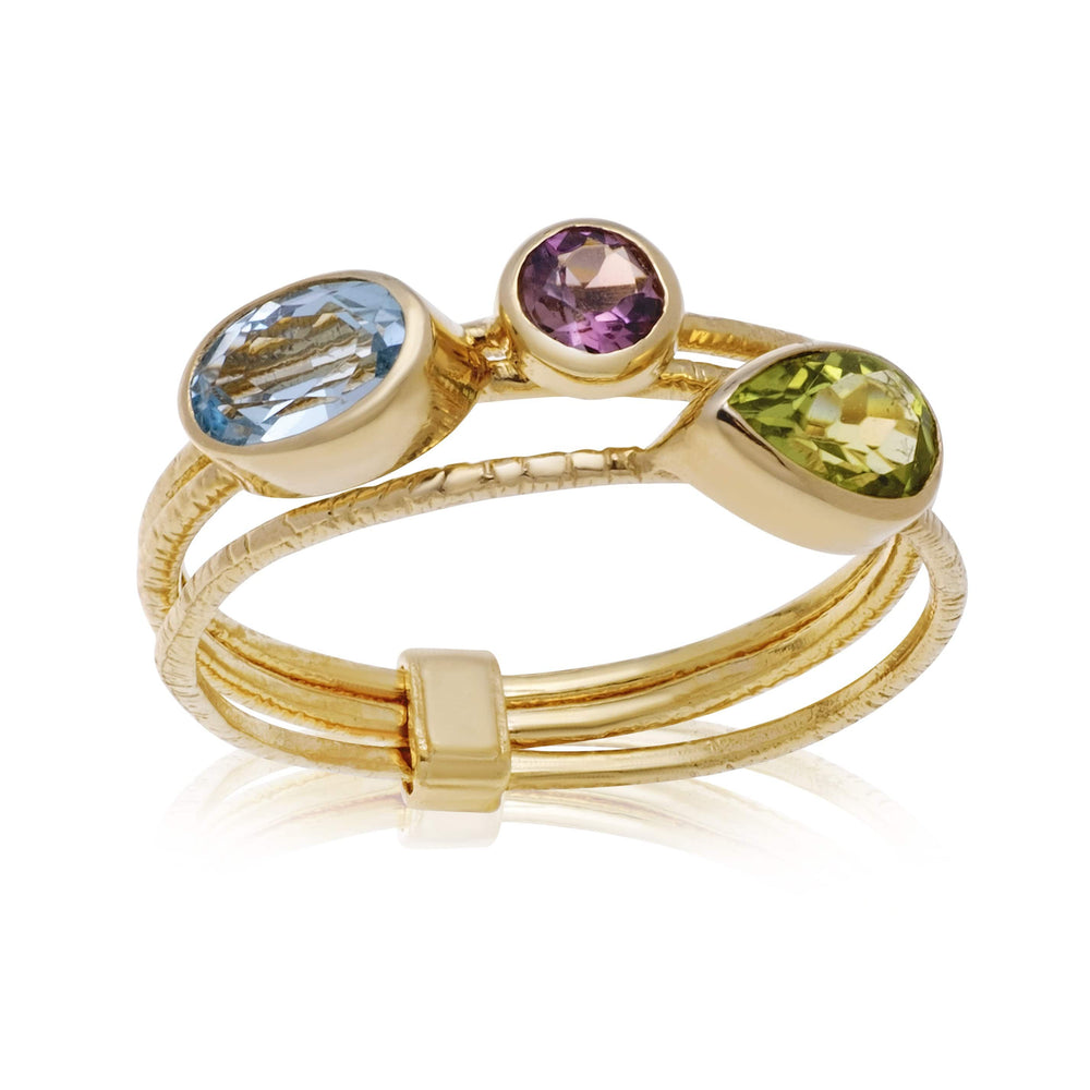 Dalia T Online Ring Color 14KT Yellow Gold Multi-Wire Stacker Color Stones Ring