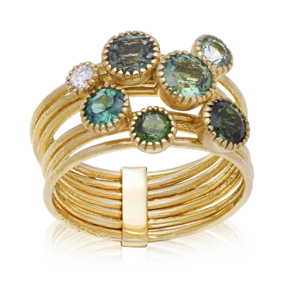 Dalia T Online Ring Color 14KT Yellow Gold Multi-Wire Stacker Ring with Gems & Diamonds