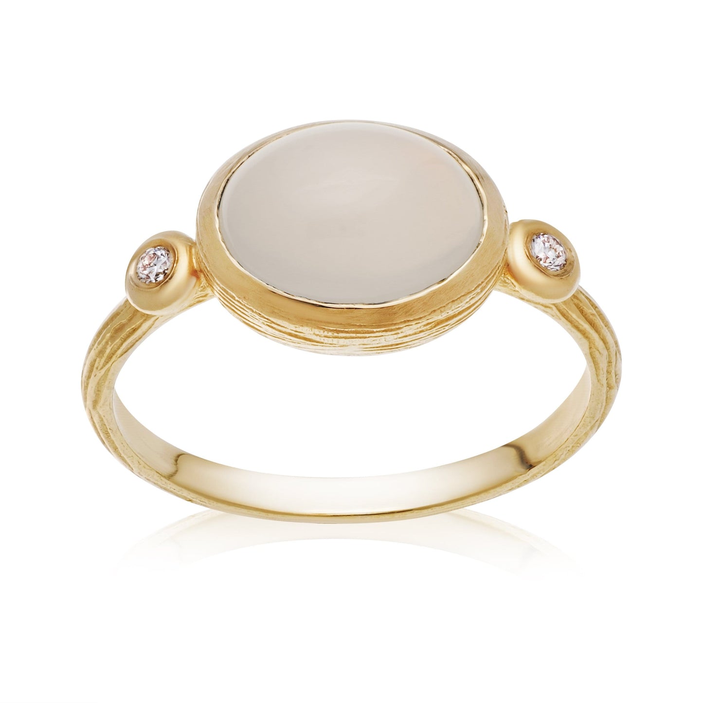 Dalia T Online Ring Color Collection 14KT YG Cabochon White Moonstone & Diamonds Ring
