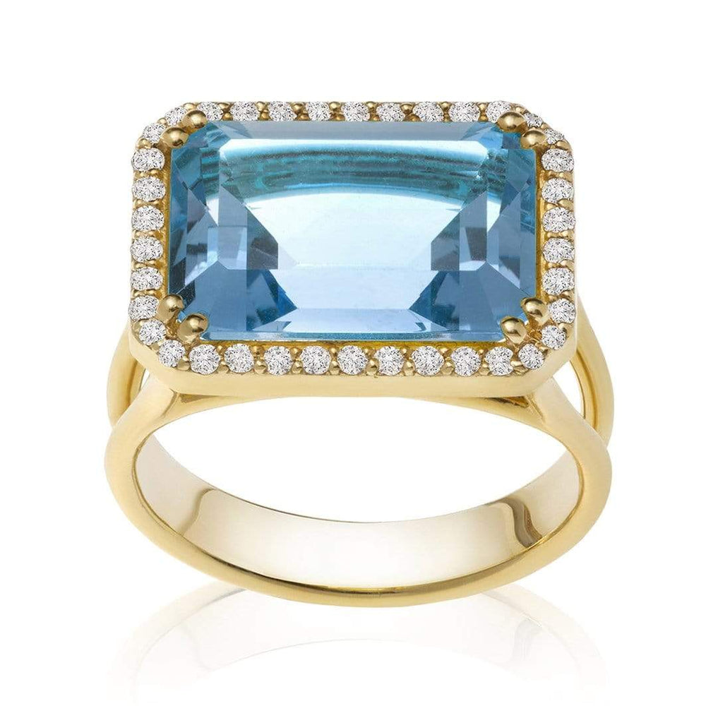 Dalia T Online Ring Color Collection 14KT YG Blue Topaz & Diamonds Round Cocktail Ring