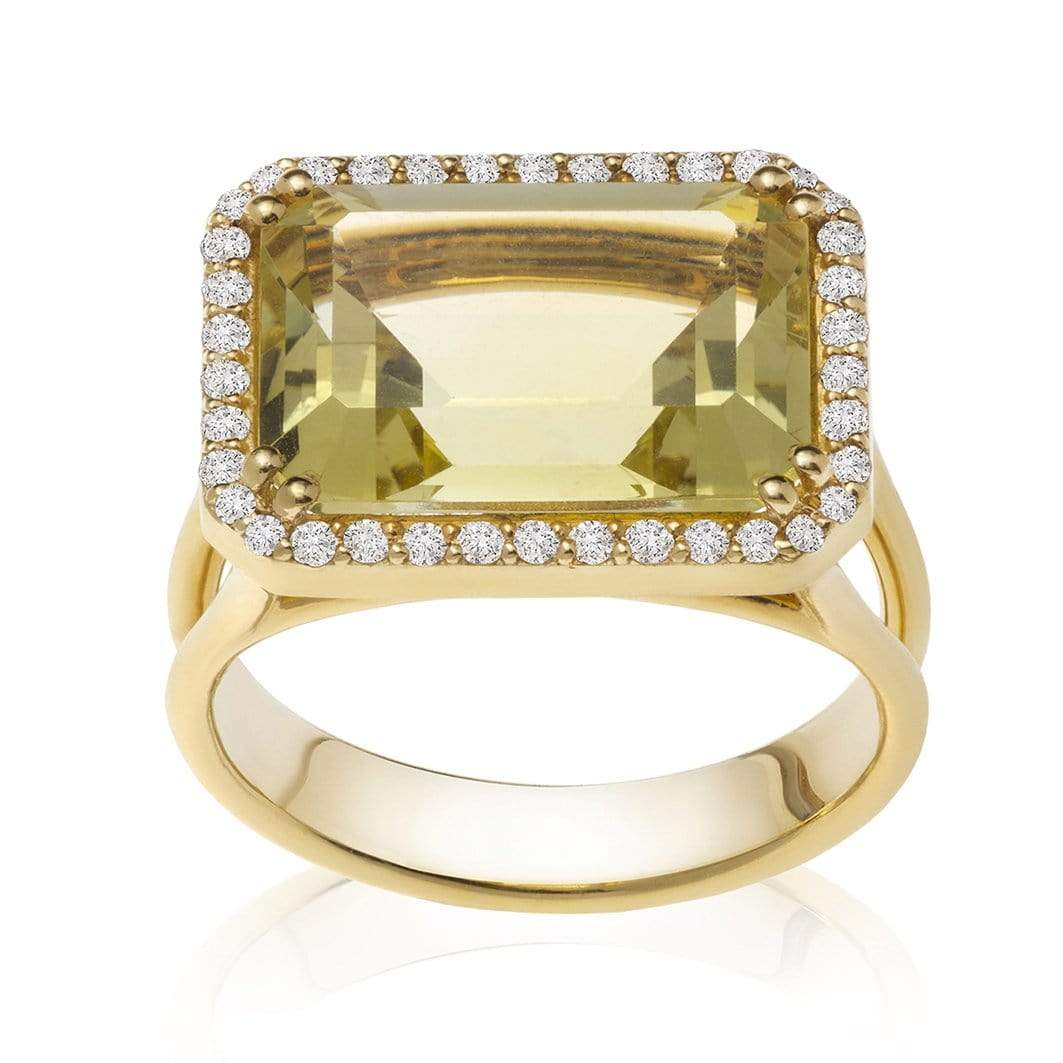Dalia T Online Ring Color Collection 14KT YG Lemon Topaz & Diamonds Round Cocktail Ring