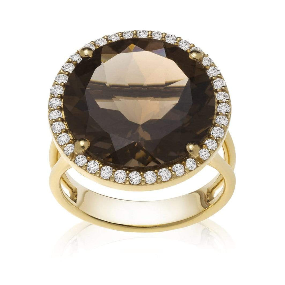 Dalia T Online Ring Color Collection 14KT YG Smoky Topaz & Diamonds Round Cocktail Ring