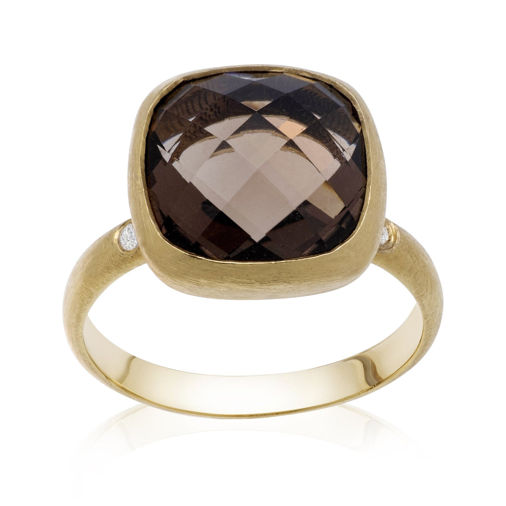 Dalia T Online Ring Color Collection 14KT YG Square Smoky Quartz & Diamonds Ring
