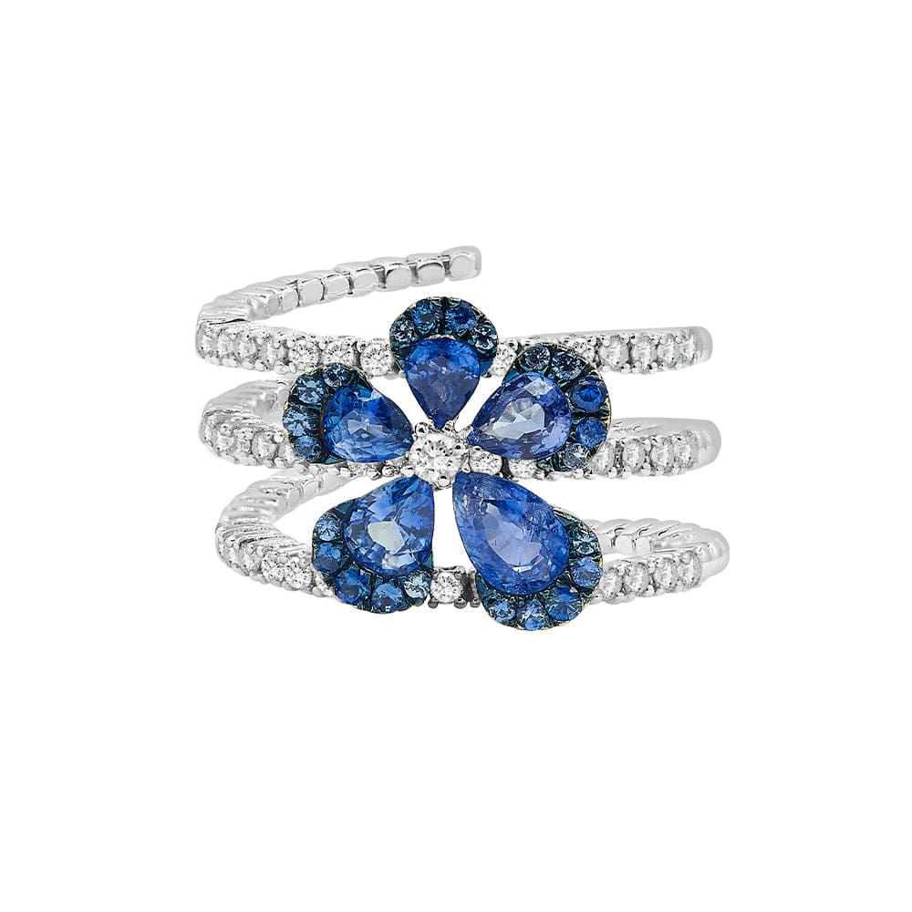 Couture Collection 18KT White Gold Diamond & Blue Sapphires Flower