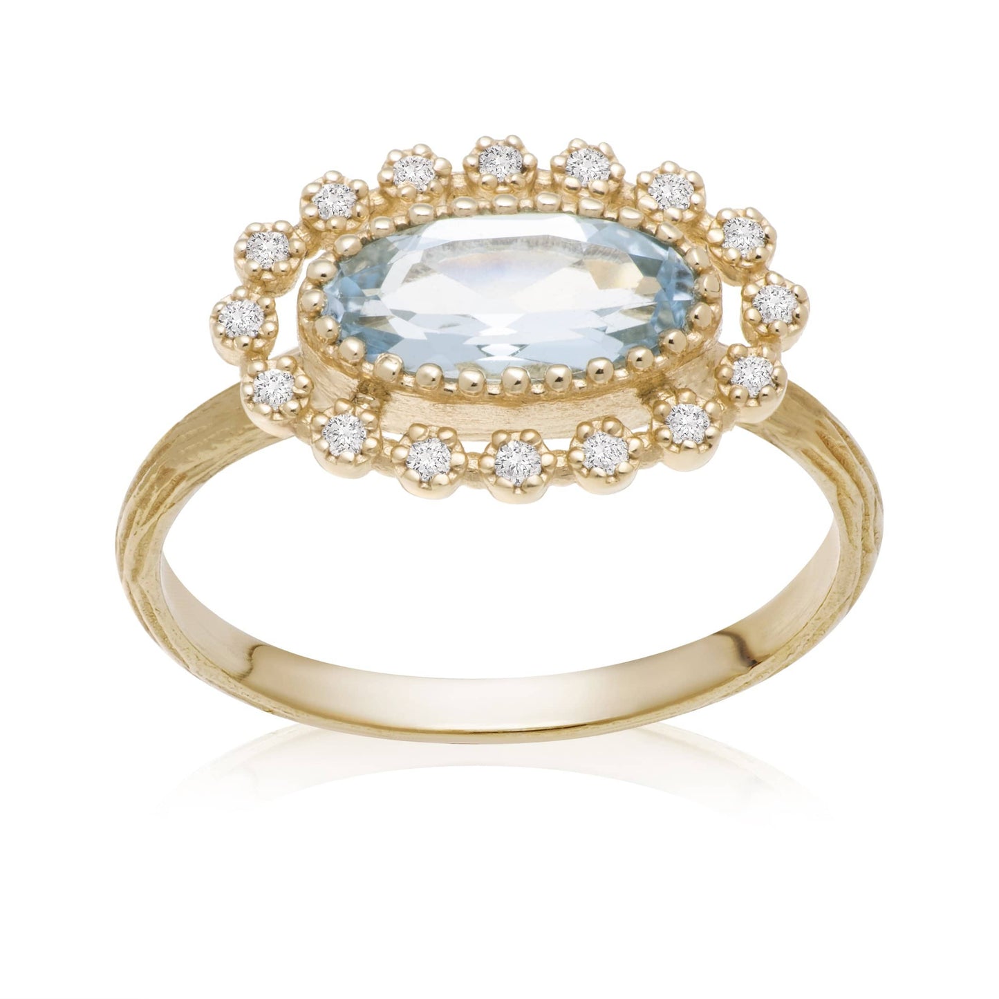 Dalia T Online Ring Lace Collection 14KT Yellow Gold Oval Blue Topaz & Diamond Ring