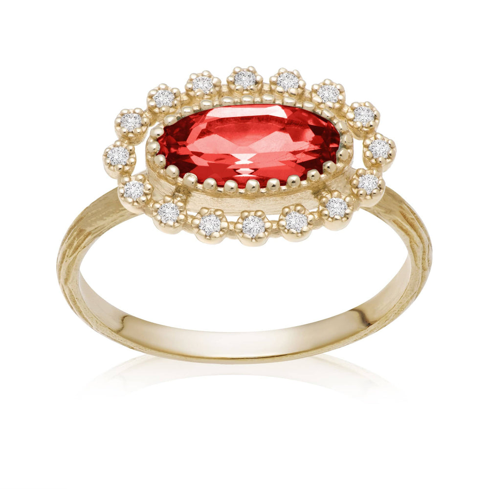Dalia T Online Ring Lace Collection 14KT Yellow Gold Oval Garnet & Diamond Ring