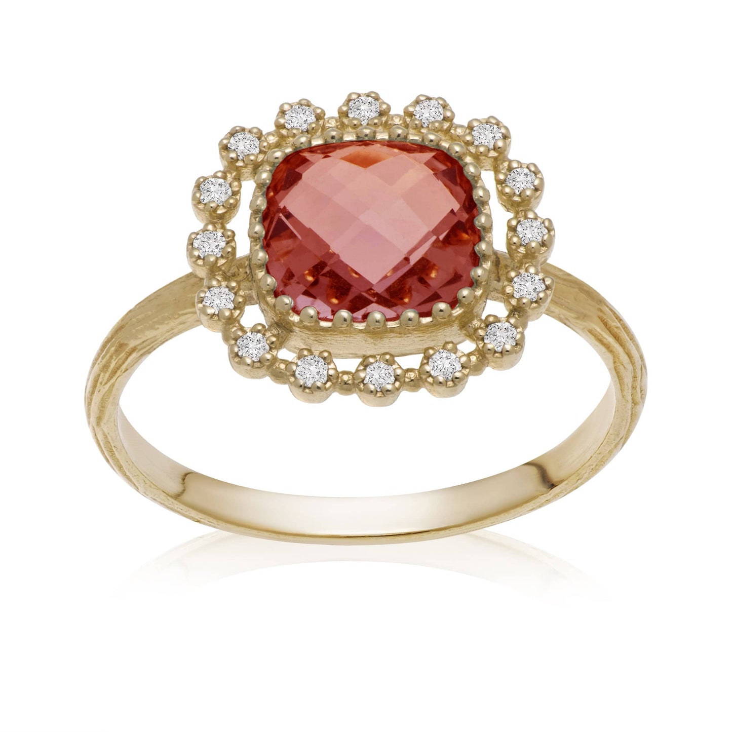 Dalia T Online Ring Lace Collection 14KT Yellow Gold Square Garnet & Diamond Ring