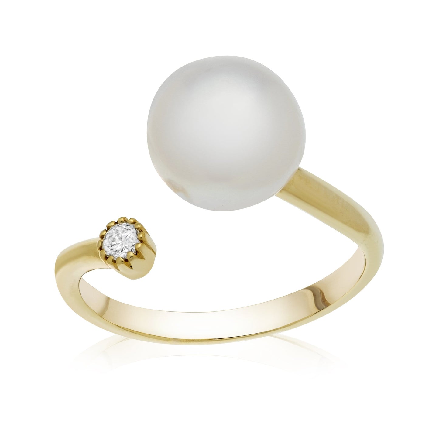 Dalia T Online Ring Luster Collection 14KT Yellow Gold A-symetric Pearl & Diamond Ring
