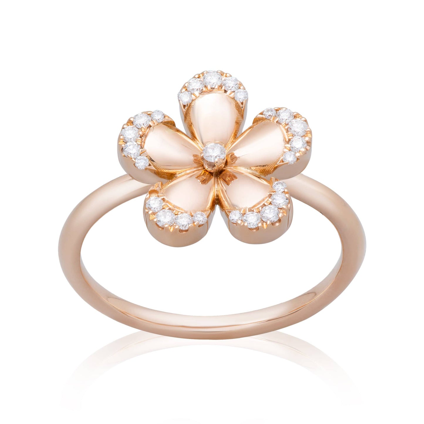 Dalia T Online Ring Nature Collection 18KT Rose Gold Flower Ring with Diamonds