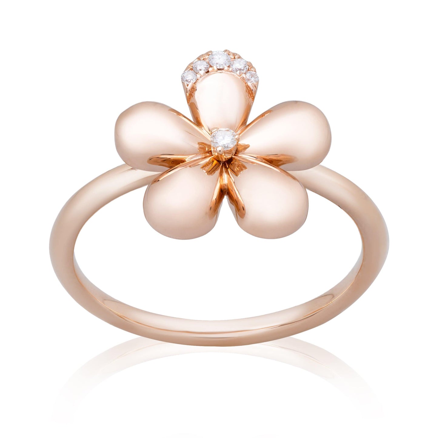 Dalia T Online Ring Nature Collection 18KT Rose Gold Flower Ring with Diamonds
