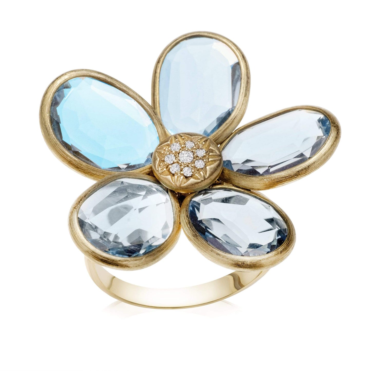 Dalia T Online Ring Nature Collection Statement Blue Topaz Flower Ring with Diamonds