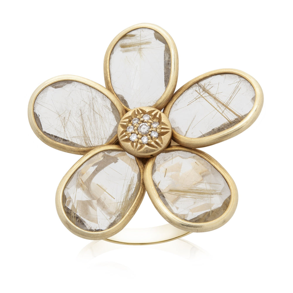 Dalia T Online Ring Nature Collection Statement  Rutilated  Quartz Flower Ring with Diamonds
