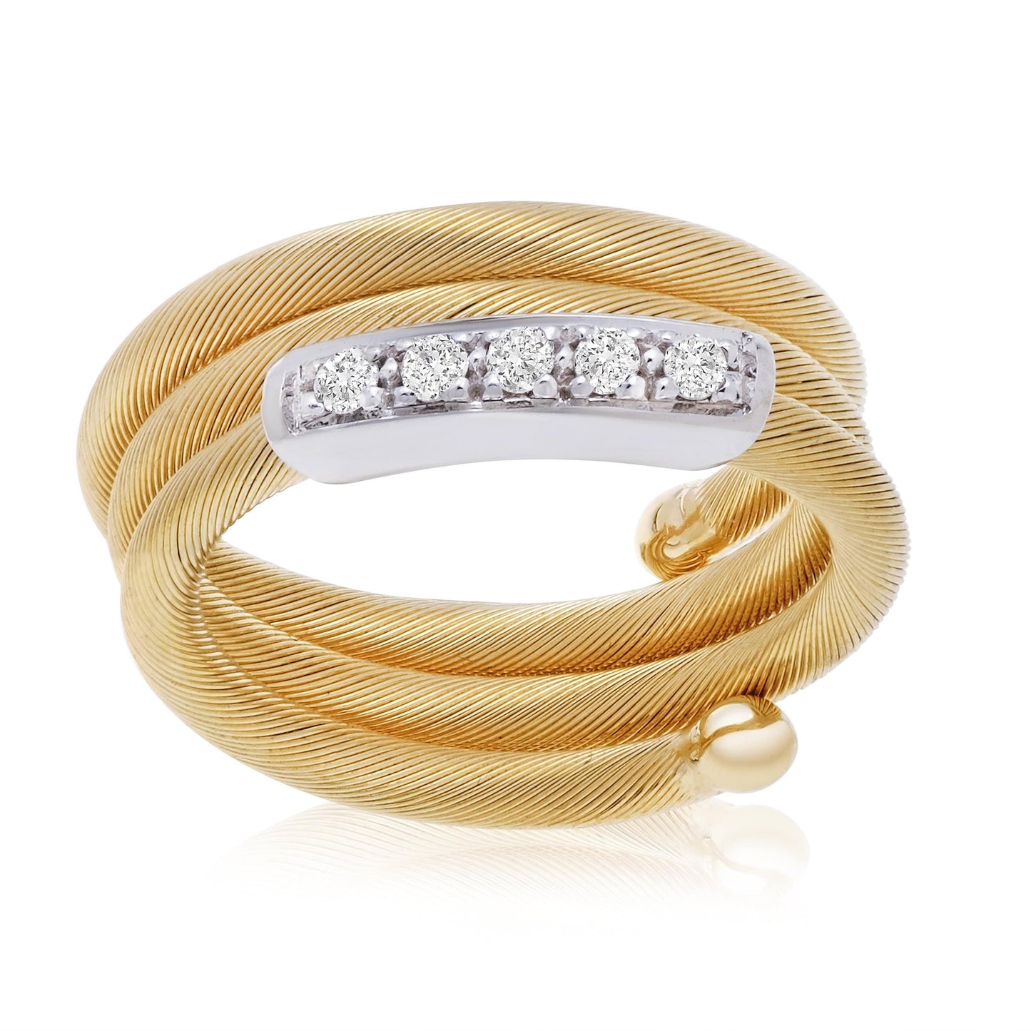 Dalia T Online Ring Signature Collection 14KT YW Gold Flexi Coil Ring with a Diamond Bar