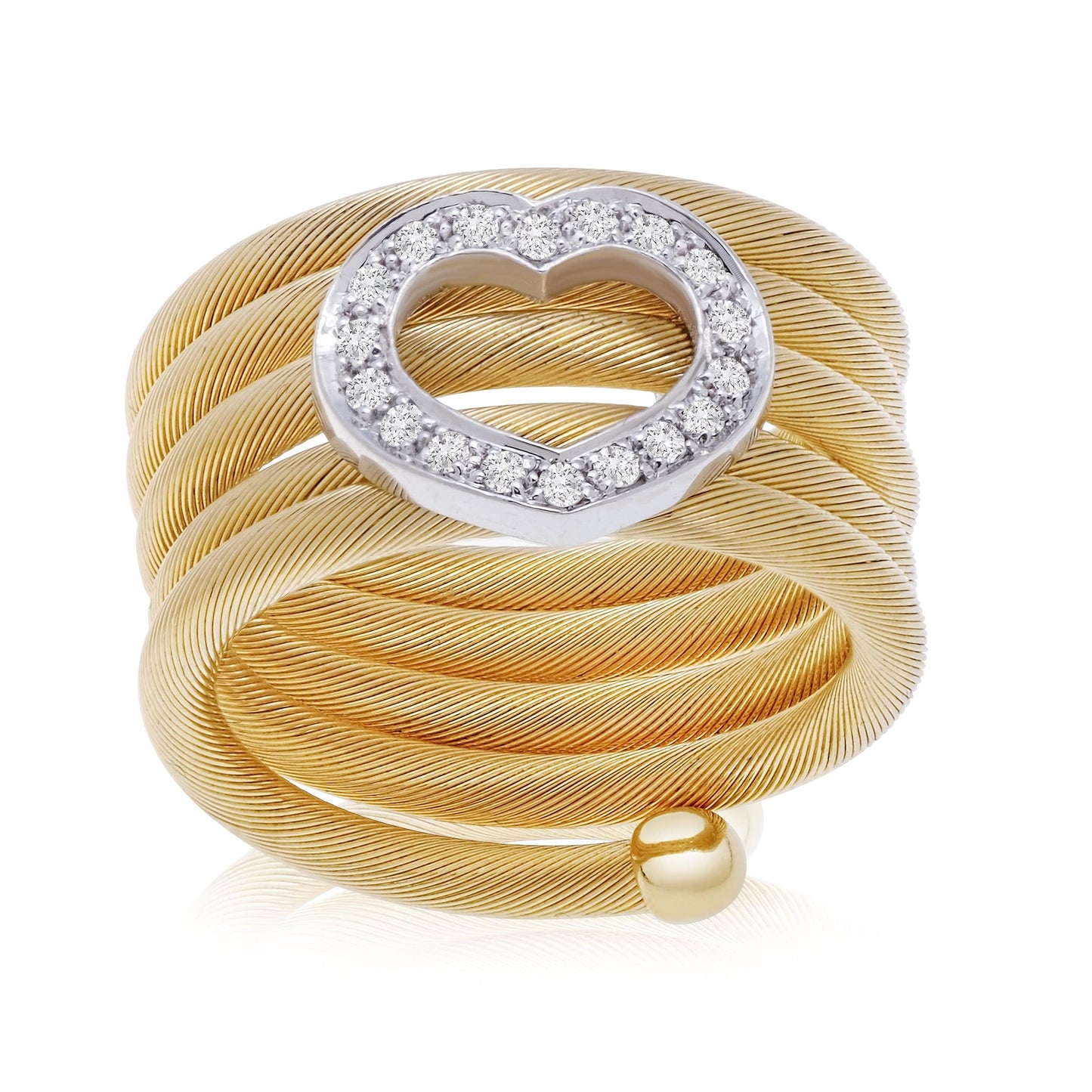 Dalia T Online Ring Signature Collection 14KT YW Gold Flexi Coil Ring with a Diamond Heart.