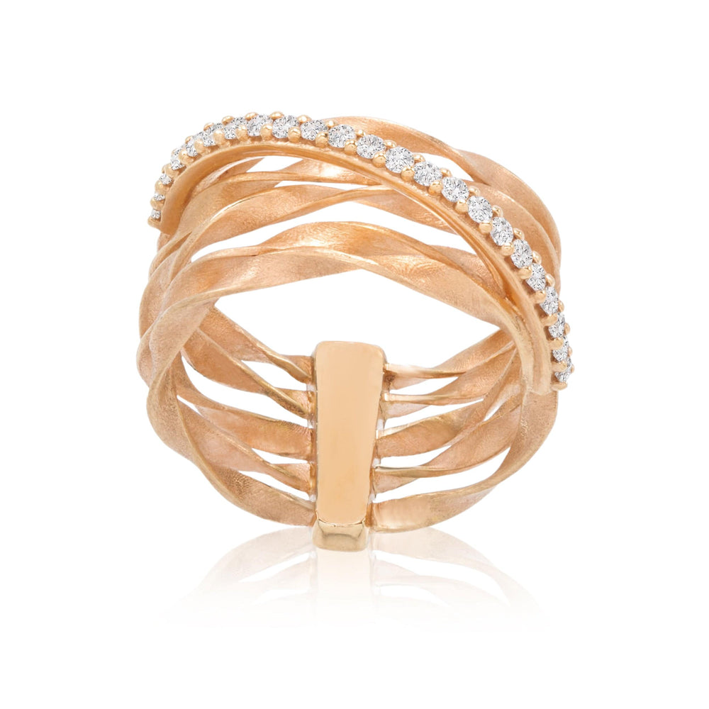 Dalia T Online Ring Signature Collection 18KT Rose Gold Twisted wires Cross Over Diamond Ring