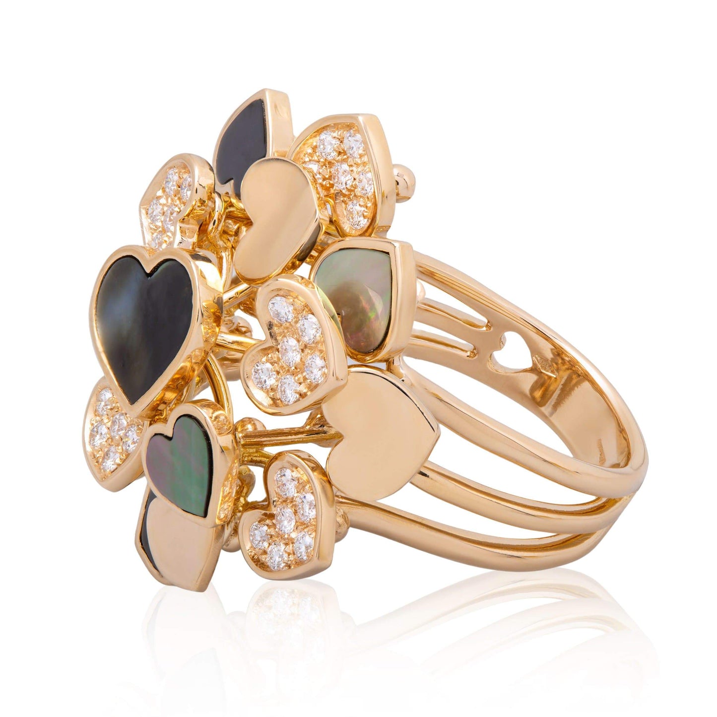 Dalia T Online Ring Summer Collection 18KT Rose Gold Mother-of-Pearl & Diamonds moving Hearts Statement Ring