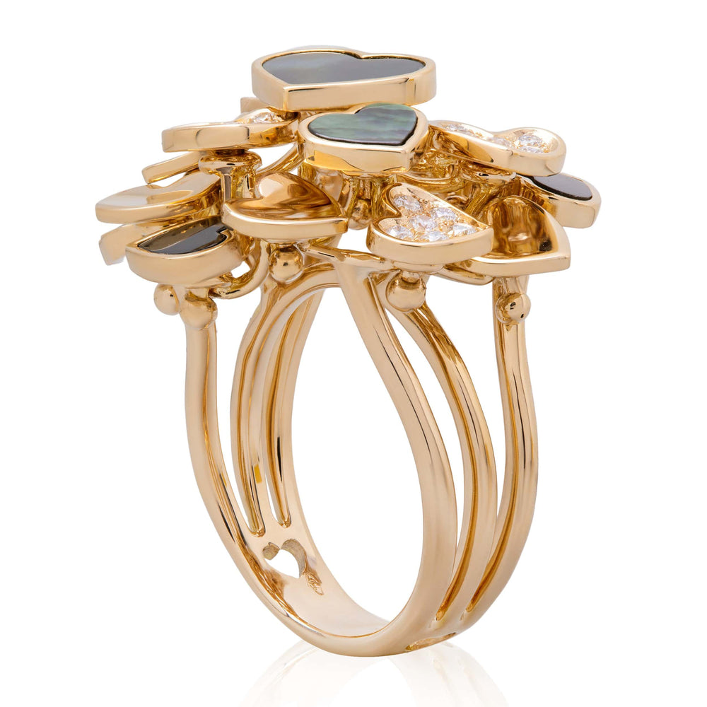 
                  
                    Dalia T Online Ring Summer Collection 18KT Rose Gold Mother-of-Pearl & Diamonds moving Hearts Statement Ring
                  
                