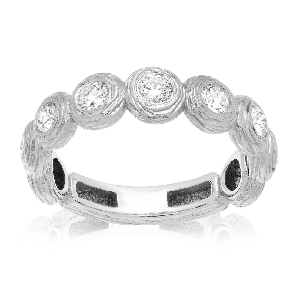 Dalia T Online Ring Textured Gold Signature Collection 14KT White Gold 0.50CT Brilliant Diamond Eternity Ring