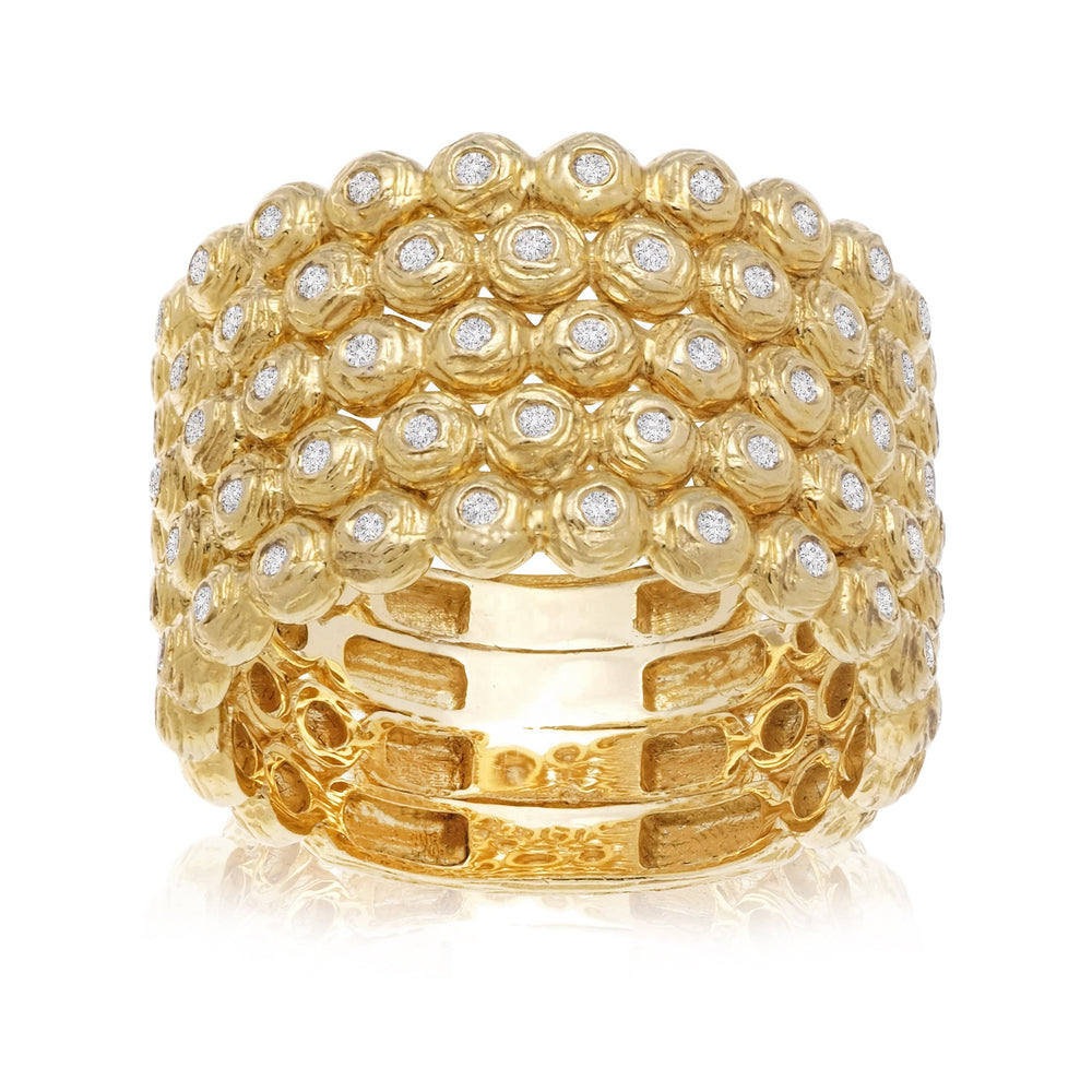 Dalia T Online Ring Textured Gold Signature Collection 14KT Yellow Gold 0.50CT Five Rows Brilliant Diamond Wide Eternity Ring