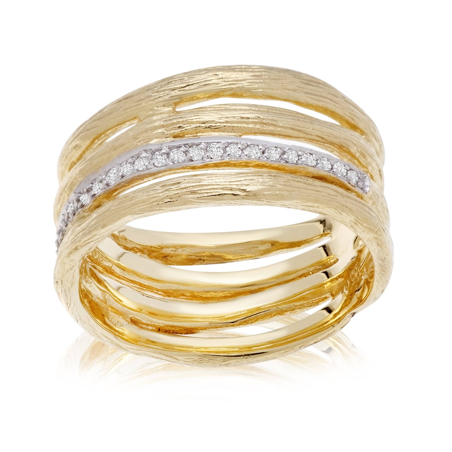 Dalia T Online Ring Textured Gold Signature Collection 14KT Yellow Gold Diamond Ring