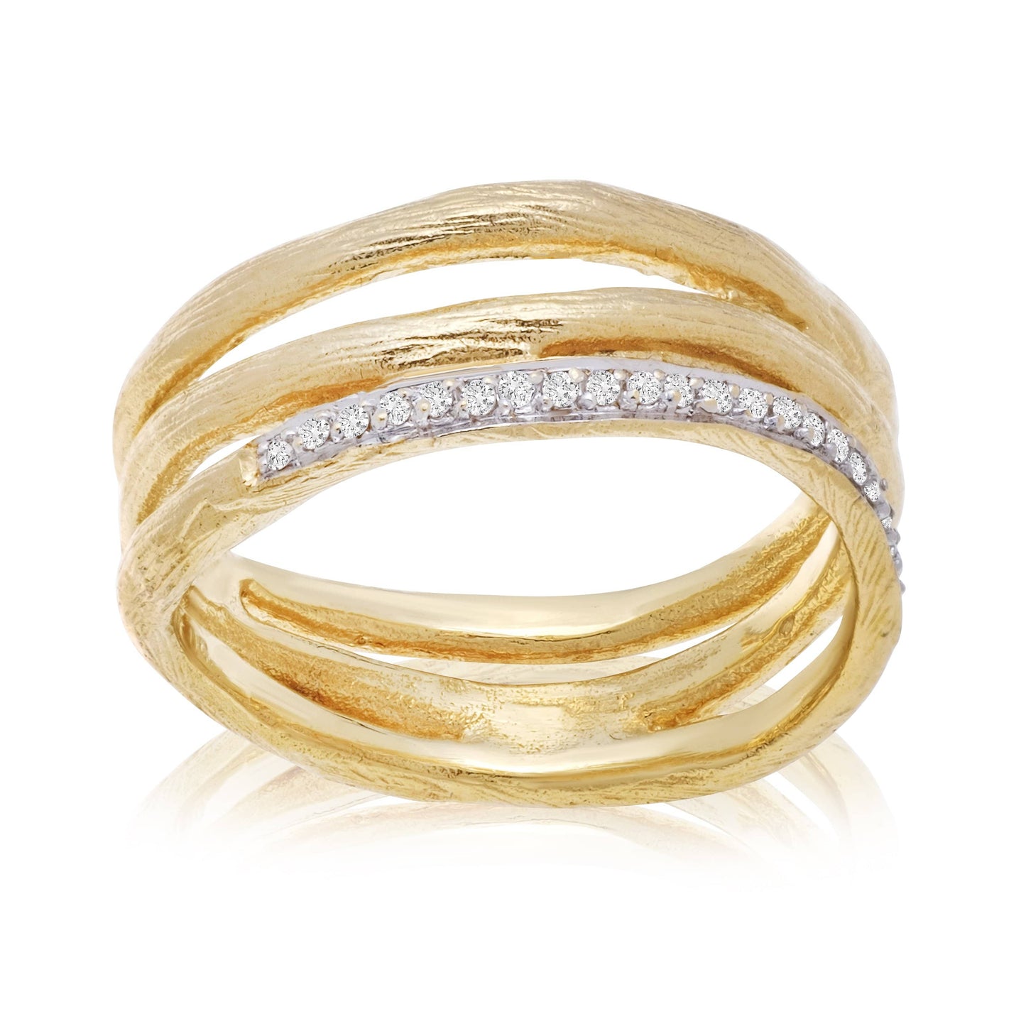 Dalia T Online Ring Textured Gold Signature Collection 14KT Yellow Gold Diamond Ring