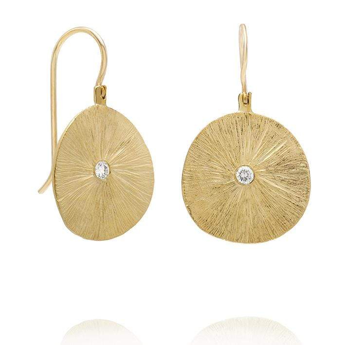 Dalia T Online Signature Collection 14KT YG & Diamonds Large Textured Circle dangle Earrings