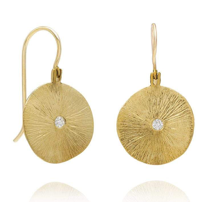 Dalia T Online Signature Collection 14KT YG & Diamonds Small Textured Circle dangle Earrings