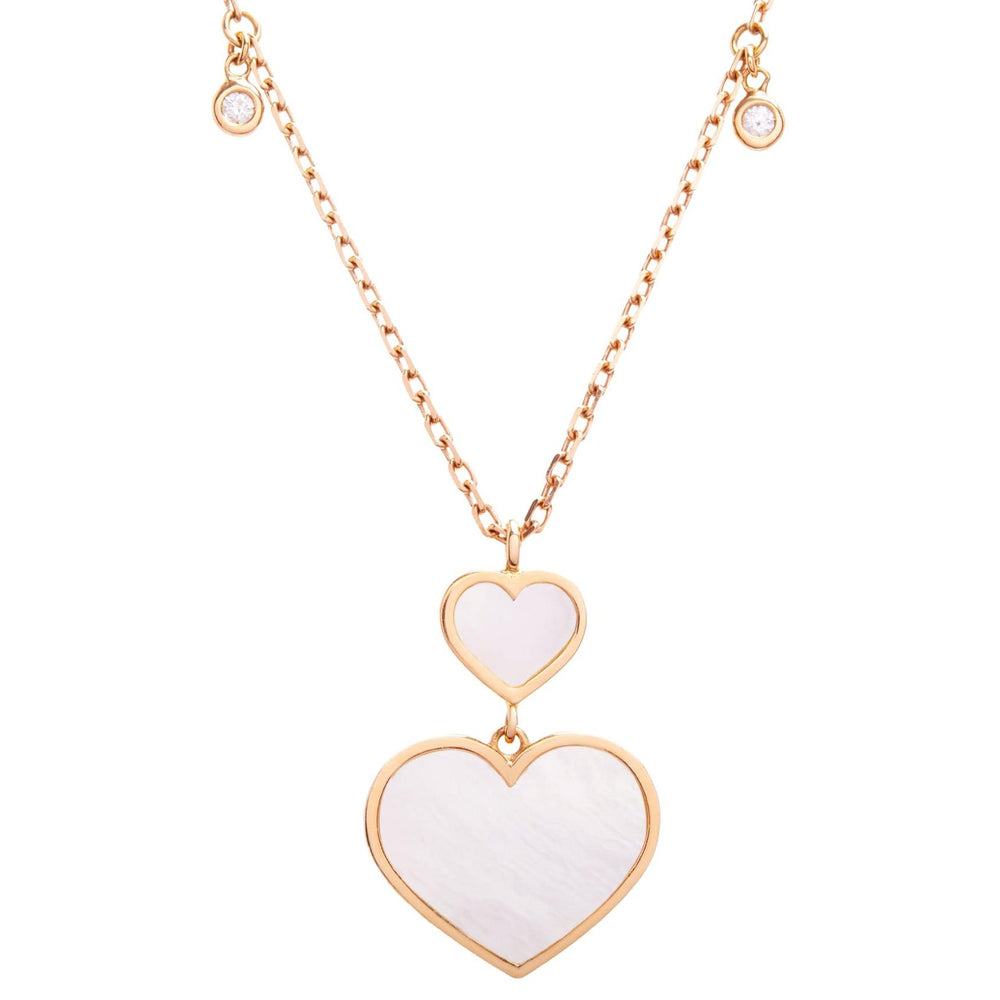 Dalia T Online Summer Collection 18KT Rose Gold Double White Mother-of-Pearl Heart Pendant Necklace with Diamonds